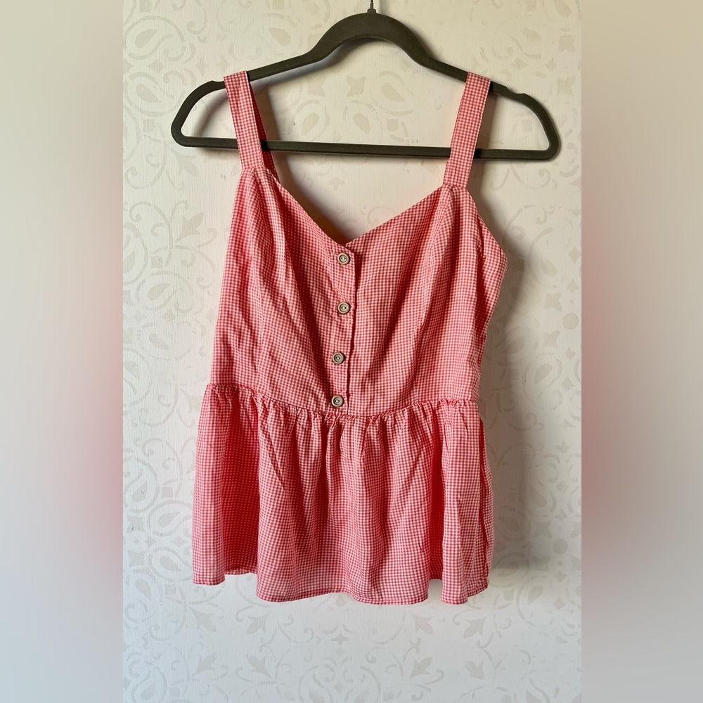 Japna Chic Pink Gingham Button-Down Blouse, Size Medium